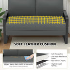 Faux Leather Loveseat Couch for Living Room Bedroom Office, Small Sofa 2 Seater Couch with Flip Up Tray Table Side Pockets Leather Loveseats, Gray