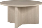 Henn&Hart 32" Round Wood Pedestal Coffee Table for Living Room, Family Room, Office, or Apartment, Alder White