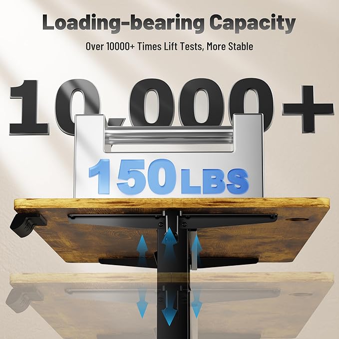 Shahoo 45.2 Inch Standing Desk, Electric Height Adjustable Computer Desks with Hook and Cable Hole, Rustic Brown