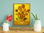 Wieco Art Framed Wall Art of Vase with Fifteen Sunflowers by Vincent Van Gogh Paintings Reproduction Abstract Canvas Prints for Home Living Room Decorations Bronze Gold Frame