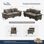 PHI VILLA Cloud Modular Couches Sets, 2 Pieces Sectional Loveseat Sofa Set, 4-Seater Comfy Couch for Living Room Apartment, Chenille Fabric, Smoky Grey