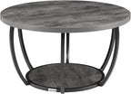 VEVOR Coffee Table, Modern Round Coffee Table, 2 Tiers Wooden Circle Center Desk with Open Storage, Minimalist Sturdy Metal Frame Accent End Desk for Living Room, Office, Easy Assembly, Grey