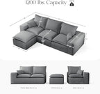 107" Comfy Cloud Couch with L-Shape Chaise & Deep Seat, Modular Sectional Sofa in a Box, Boneless Upholstered Couches for Living Room, No Assembly Required (Soft Corduroy, Gray)