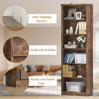 75" Tall Bookshelf & Bookcase, 6-Tier Adjustable Storage Shelves, Book Shelf with Anti-Tipping Device, Floor Standing Modern Display Rack for Living Room, Bedroom, Office, Brown