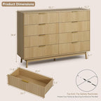 CARPETNAL Fluted 8 Drawer Dresser for Bedroom, 55" Wide Wooden Chest of Drawers with Rounded Corners, Gold Handles, Modern Storage Organizer for Bedroom, Hallway(Oak)