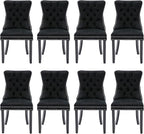 Velvet Upholstered Dining Chairs Set of 8, Modern Style Kitchen Side Chairs with Nailhead Trim and Wood Legs,Metal Pulling Ring for Dining Room Living Room(Black)