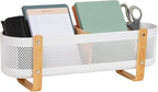 Mind Reader Divided Storage Basket with Legs, Accessory Holder, Desktop Organization, Office, Plastic, 19.25"L x 5.25"W x 6.5"H, White and Brown