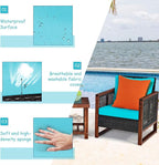 COSTWAY 3 Pieces Wicker Patio Furniture Set, Outdoor Wicker Sofa with Acacia Wood Frame, Coffee Table & Washable Cushions, Rattan Conversation Sets for Yard, Porch, Bistro Balcony Backyard, Turquoise