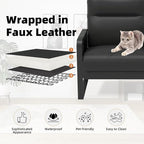 Faux Leather Accent Chair Set of 2, Upholstered Armchair with Side Tray & Pocket, Comfy Reading Chair for Living Room, Bedroom, Guest Room, Black