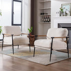 LukeAlon Mid Century Sherpa Accent Chairs Set of 2, Ultra Soft Living Room Chairs with Metal Legs Modern Armchairs Lounge Chairs Upholstered Comfy Leisure Chairs for Bedroom Reception Area, White