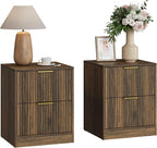 3-Piece Modern Bedroom Furniture Set, Wide 7-Drawer Dresser & 2-Drawer Nightstands Set of 2, Natural Wood Dresser and Nightstand Sets for Bedroom, Hallway, Walnut