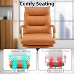 Leather Gold Home Office Desk Chair, Executive Comfy Desk Chair with Support Armrests, Swivel Wheels, Height Adjustable, Mid Back, 360 Swivel, Computer Chair for Office Room, Brown