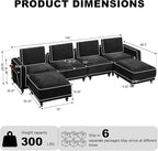 146" 4 Seater Cloud Couch with 2 Ottoman,Modular Sectional U Shaped Sofa with Armrests Wooden Legs,Oversized Deep Seat Comfy Thicked Cushion Upholstered Sofa for Living Room Bedroom,Black