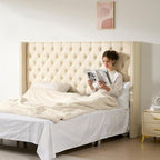 VEVOR Headboard, King Size Headboard with Adjustable Height, Comfortable Diamond Tufted for King Size Bed, W84.1 x H (54.33-60.24) x D 8.27 in, Ideal for Bedroom, Hotel, Homestay, Dormitory, Cream
