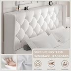 iPormis Full Size Velvet Platform Bed Frame with Button Tufted Headboard, Upholstered Bed Frame with Solid Wooden Slats, 8" Underbed Space, No Box Spring Needed, Noise Free, Easy Assembly, White