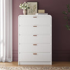FURSUN Fluted 5 Drawers Dresser for Bedroom, 48" Tall Wooden Modern Dresser with Metal Handle, Curved Profile Design, Storage Organizer for Bedroom, Hallway (White)