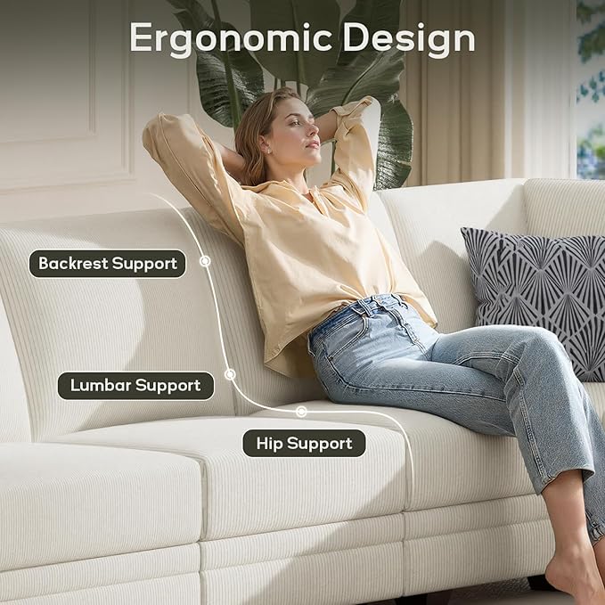 Wanderwell Oversized Modular Sectional Sofa, 6-Seater U Shaped Couches with Movable Ottoman,Corduroy Sectional Couch with Wide and Deep Seats Suitable for Living Room,Bedroom,Apartment (Cream, U-6)