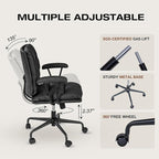Black PU Leather Office Chair with Wheels, Adjustable Swivel Chair for Home and Office, Lumbar Support, Removable Armrests, Small Spaces