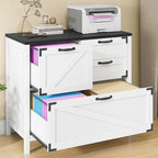 Lateral File Cabinet with 4 Drawers Farmhouse File Cabinet for Letter/Legal/A4 Size Hanging Files, Large Wood File Storage Cabinets Printer Stand for Home Office Cabinet, White and Black