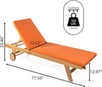 JONATHAN Y LNG1000C Mallorca 77.56"x23.62" Modern Classic Adjustable Acacia Wood Chaise Outdoor Lounge Chair with Cushion & Wheels Coastal, Bohemian, Minimalist, Traditional, Orange/Natural