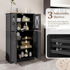 Giantex Bathroom Floor Storage Cabinet - Linen Floor Cabinet with Doors and Adjustable Shelves, Freestanding Side Storage Organizer for Bathroom, Living Room, Entryway, Kitchen Storage Unit (Black)