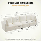 4-Seater Modular Sectional Cloud Sofa, Straight-Line Couches for Living Room, Modern Upholstered Deep Seat Sofa, Chenille Beige