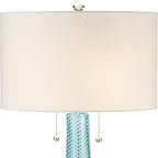 Possini Euro Design Miriam Modern Table Lamps 28.5" Tall Set of 2 Light Sky Blue Fluted Glass with Swirl Pattern White Drum Shade for Living Room Bedroom Bedside Nightstand Office Family