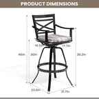 Pellebant 6 Pack Sunbrella Outdoor Bar Stools 30", Aluminum Swivel Patio Bar Height Bar Stools with Back & Footrest, for Deck Lawn Garden(Milano Char)