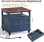 Farmhouse Dresser and Nightstand Sets, Wood 54" Wide Dresser & 24" Night Stand with Charging Station, 2 Piece Bedroom Furniture Set, Chest of Drawers for Bedroom, Home, Living Room, Hallway