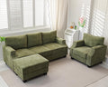 85" Sectional Couches with Storage Ottoman,L Shaped Couch with Armrest Organizer,3-Seater Sofa,Small Sofas for Living Room,Apartment,Sofa Set with Oversized Chair,Chenille,Green