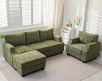 85" Sectional Couches with Storage Ottoman,L Shaped Couch with Armrest Organizer,3-Seater Sofa,Small Sofas for Living Room,Apartment,Sofa Set with Oversized Chair,Chenille,Green