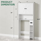 Over The Toilet Storage Cabinet, 65" Tall Bathroom Space Saver with 2 Doors & 2 Adjustable Shelves, Freestanding Organizer Toilet Cabinet for Bathroom, Laundry Room, Modern White Storage Unit