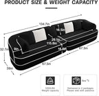 135" Modular Sectional Couch, 4-Seater with Throw Pillows Modern Teddy Fabric Foam Boneless Sofa for Living Room, Oversized with Deep Seat, No Assembly Required,Black