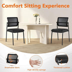 CLATINA Stackable Waiting Room Chair with Adjustable Mesh Backrest, Armless Office Guest Reception Chairs with Ergonomic Lumbar Support and Leather Cushion for Conference Lobby Side School, Black