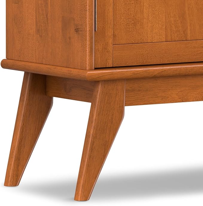 SIMPLIHOME Draper Solid Hardwood 36 inch Wide Mid Century Modern Entryway Storage Cabinet in Teak Brown for The Living Room, Entryway and Family Room