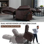 Luxlen Electric Power Lift Recliner Chair with Vibration Massage and Heat, Leather Reclining Chairs for Elderly with Remote Controls, Side Pockets, Big and Tall Recliner, Brown