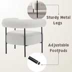 Boucle Modern Accent Chair with Curved Back, Small Living Room Vanity Chair, White Comfy Sherpa Barrel Armchair with Metal Legs & Upholstered for Bedroom, Makeup Room