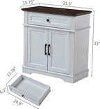 White Farmhouse Storage Cabinet with 2 Doors and 1 Drawer, Adjustable Shelf, Freestanding Kitchen Pantry Cabinet, Modern Buffet Sideboard Coffee Bar Cabinet Living Room Bathroom Dining Room