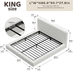 RECCI Cloud Upholstered King Bed Frame with Headboard, 5 Inch Foam Padded Platform, No Box Spring, Easy Assembly (Off-White)