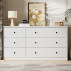 9 Drawer Dresser for Bedroom, 59" Wide White Chest of Drawers, Wooden Dresser with 9 Drawers with Ample Storage, Modern Storage Organizer for Hallway,Nursery