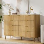 LYNSOM Fluted 9 Drawer Dresser for Bedroom, 55" Wide Modern Chest of Drawers with Curved Profile Design and Metal Handles, Wood Dresser TV Stand & Storage Organizer for Bedroom, Hallway, Oak