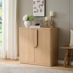 34.5'' Sideboard Buffet Cabinet W/Storage, Modern Accent Cabinets W/Curved Handles & Adjustable Shelves, 2 Doors Coffee Bar Buffet Table Credenza for Living Room Kitchen Hallway, Natural