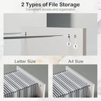 63" Standing Desk with File Cabinet, Privacy Panel, AC/USB, 1.18" Desktop, Executive L Shaped Height Adjustable Desk, Electric Stand Up Table with 3 Drawers, White Rattan