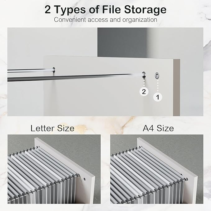 63" Standing Desk with File Cabinet, Privacy Panel, AC/USB, 1.18" Desktop, Executive L Shaped Height Adjustable Desk, Electric Stand Up Table with 3 Drawers, White Rattan