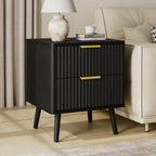 LYNSOM Fluted Dresser and Nightstand Set, 3 Pieces Bedroom Set, 55 Inch Wide 7-Drawer Dresser & 2-Drawer Nightstands Set of 2, Modern Dressers Set for Bedroom, Hallway, Black