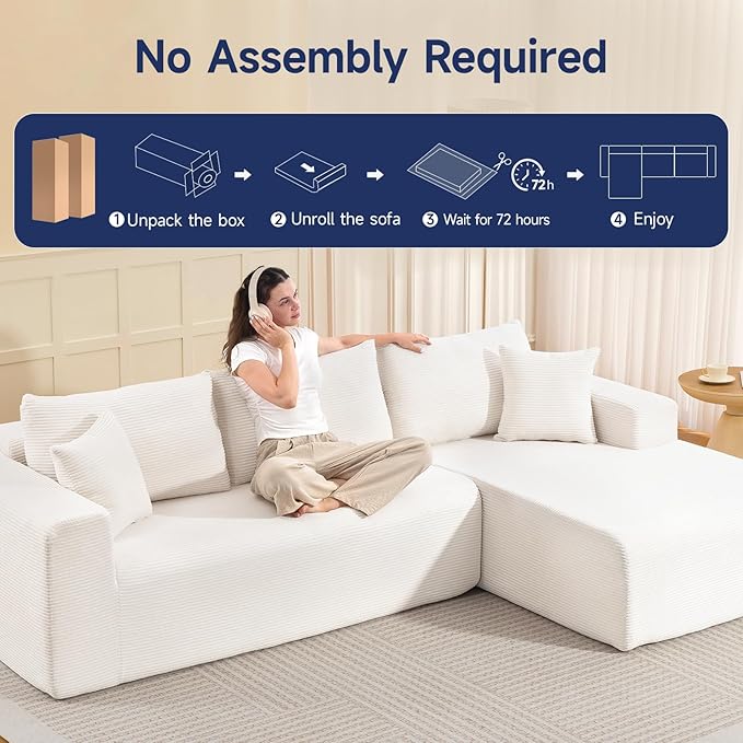 2025 New 108" Cloud Couch Sectional, Modular Sectional Sofa with L-Shaped Chaise, Deep Seat Sectional Modular Couch for Living Room, No Assembly Required (Beige, Right Facing Chaise)