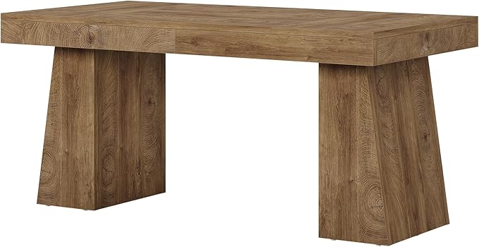 Tribesigns 55" Executive Desk, Wooden Office Desk with Double Pedestal, Modern Simple Computer Writing Table for Home Office, Light Brown