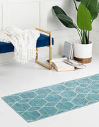 Unique Loom Trellis Frieze Collection Area Rug - Geometric (2' x 6' 1" Runner Light Blue/Ivory)