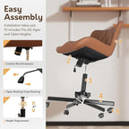 Brown Leather Armless Desk Chair, Soft Ergonomic Cushion, Height Adjustable, Rocking, Home Office