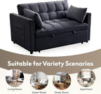 FLEXISPOT XCT4 3-in-1 Convertible Loveseat Sofa Bed for Small Spaces, Velvet Pull Out Couch with Adjustable Backrest, Compact Twin Sleeper Chaise Lounge Futon for Apartment Dorm RV Guest Room, Black